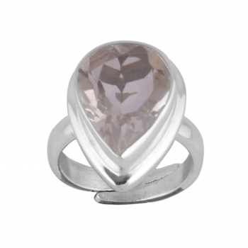 Adjustable band teardrop crystal quartz gemstone silver ring